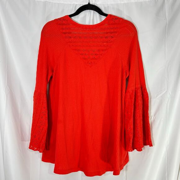 Free People Parisian Nights Top in vermillion with bell sleeves small - Picture 3 of 7